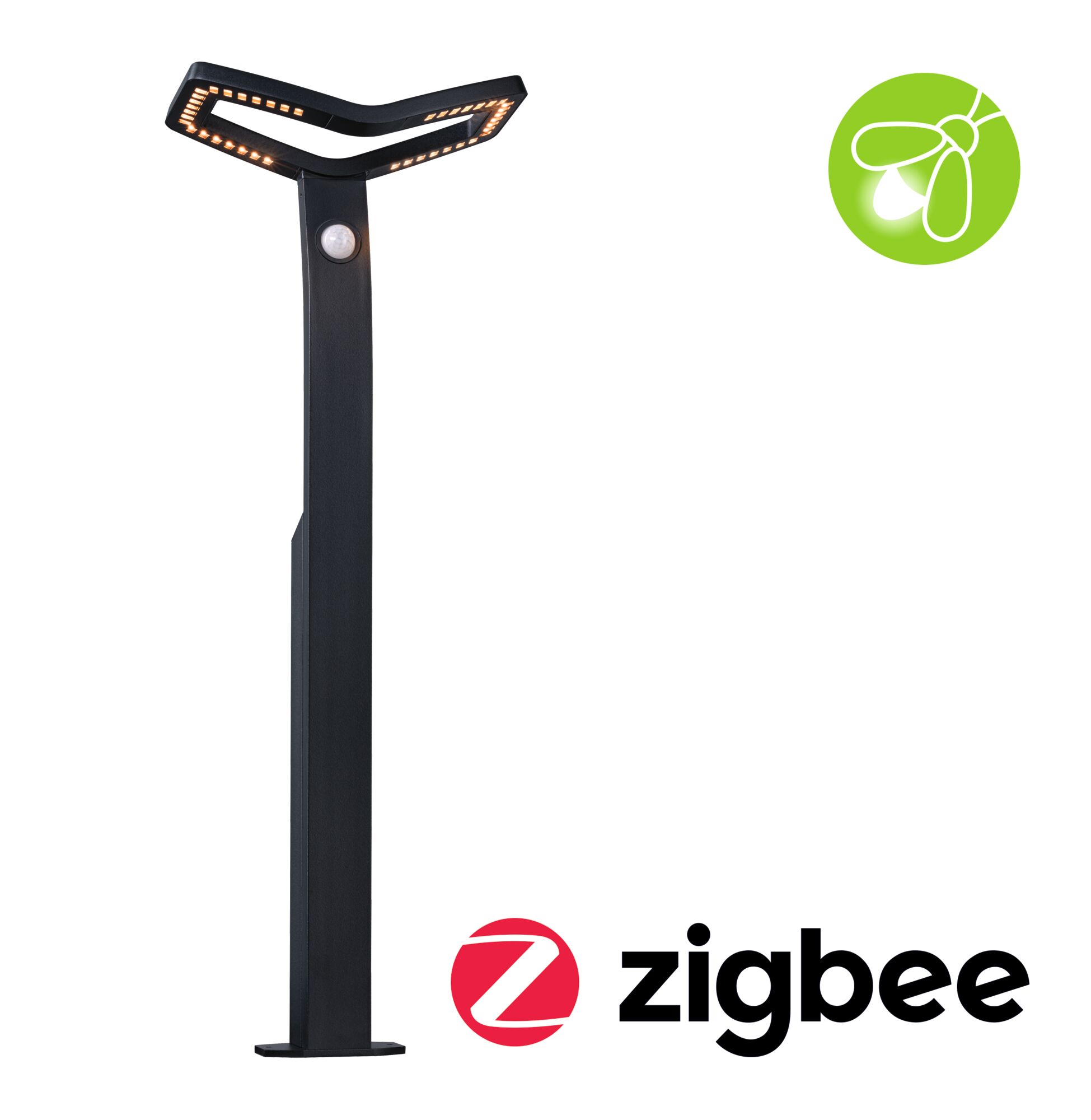 LED Pollerleuchte Smart Home Zigbee 3.0 Alara Dämmerungsgesteuerter Bewegungsmelder (IR) insektenfreundlich IP44 eckig 665mm 2200 - 3300K 10W 450lm 230V Anthrazit Metall Schwarze LED-Außenleuchte mit Bewegungsmelder und Zigbee-Funktion für smarte Gartenbeleuchtung