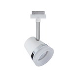 Projecteur LED blanc moderne avec anneau chromé et tête réglable pour un éclairage flexible