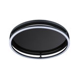 Plafonnier LED rond noir en métal avec anneau lumineux blanc pour un éclairage moderne
