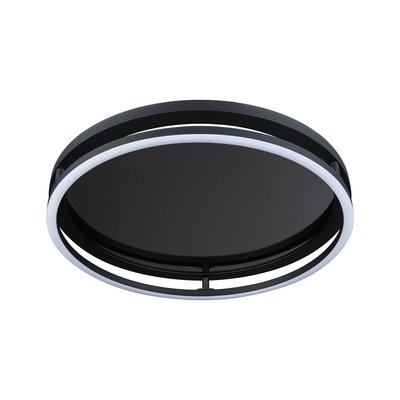 Plafonnier LED rond noir en métal avec anneau lumineux blanc pour un éclairage moderne