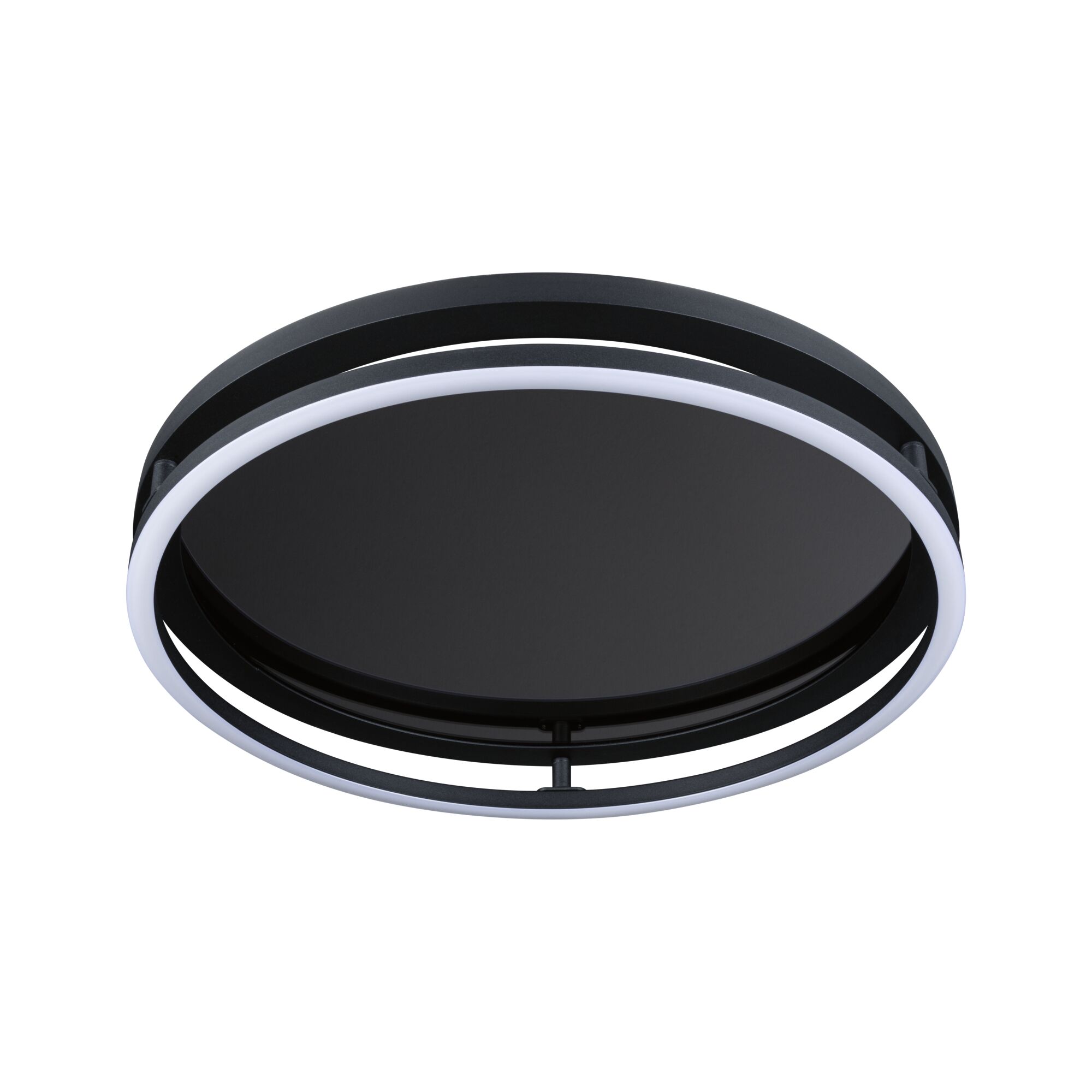 Plafonnier LED rond noir en métal avec anneau lumineux blanc pour un éclairage moderne