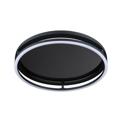 Plafonnier LED rond noir en métal avec anneau lumineux blanc pour un éclairage moderne