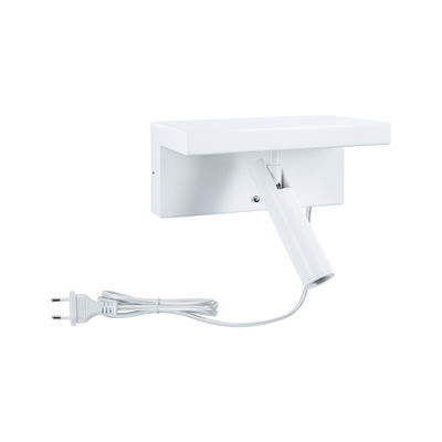 White LED wall light with adjustable spotlight and plug cable for flexible lighting solutions