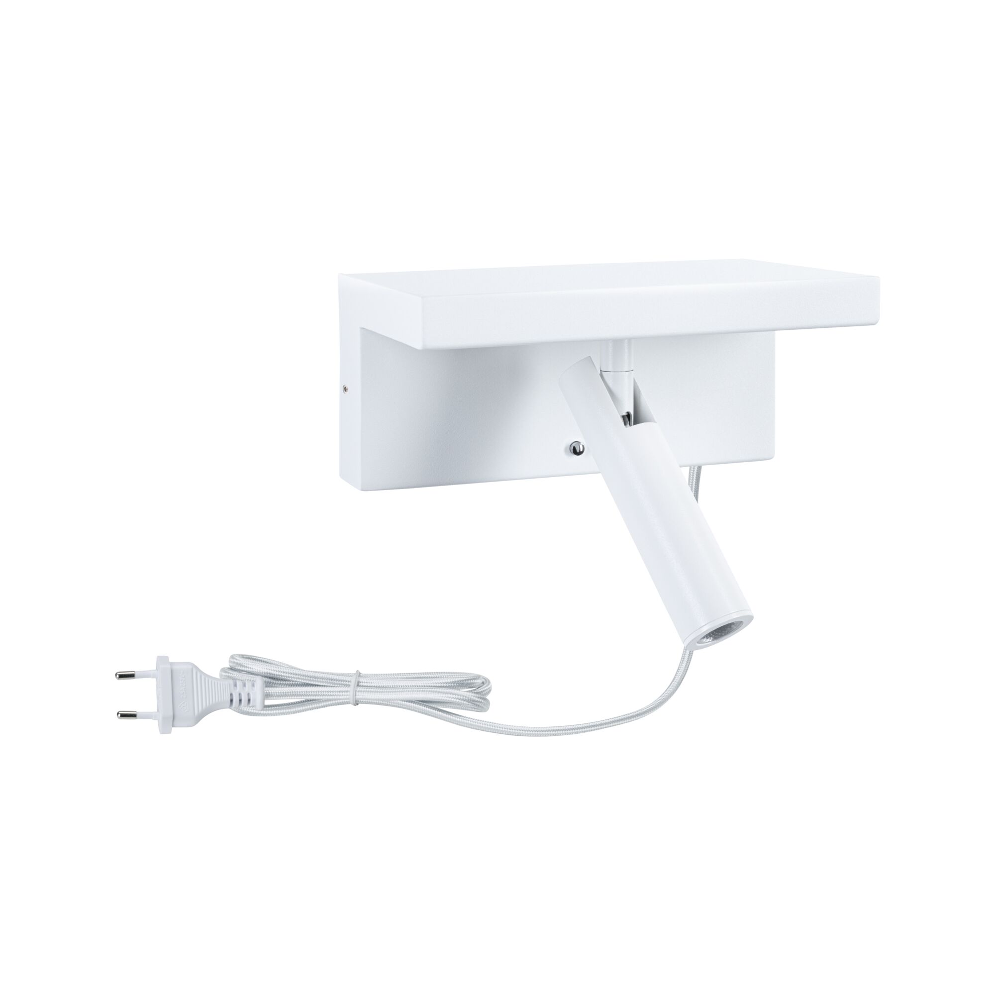 Weißer LED-Wandleuchter mit verstellbarem Spot und Kabel mit Stecker für flexible Beleuchtung