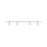 Modern ceiling spotlight in silver metal with four adjustable LED lights for living spaces.