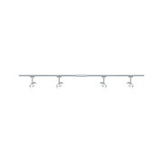 Modern ceiling spotlight in silver metal with four adjustable LED lights for living spaces.