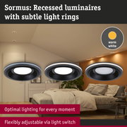 Sormus recessed luminaires with black aluminium frame and warm white light rings for adjustable room lighting