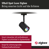 Schwarzer URail Spot Luxe Zigbee Strahler mit smart steuerbarem Licht und Farbwechselfunktion