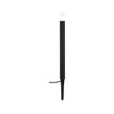Black metal LED garden light with white diffuser and ground spike for outdoor lighting