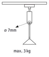 Technical drawing of ceiling mount with 7 mm diameter and max 3 kg load capacity