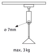 Technical drawing of ceiling mount with 7 mm diameter and max 3 kg load capacity
