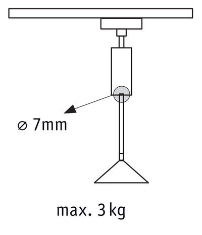 Schéma technique d’un support de plafond de 7 mm de diamètre et charge maximale de 3 kg