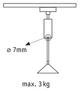 Schéma technique d’un support de plafond de 7 mm de diamètre et charge maximale de 3 kg