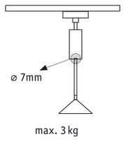 Technical drawing of ceiling mount with 7 mm diameter and max 3 kg load capacity