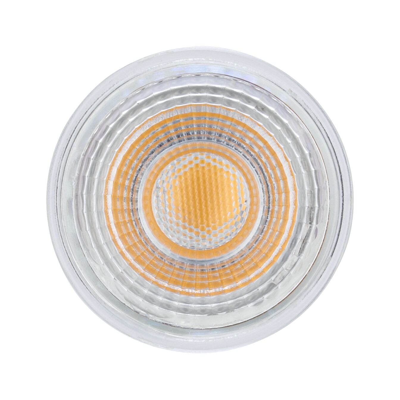 Round LED spotlight with clear glass and warm white light source for energy-efficient lighting