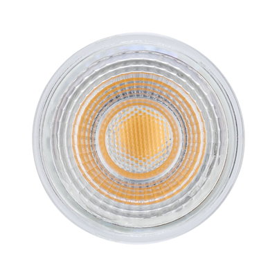 Round LED spotlight with clear glass and warm white light source for energy-efficient lighting