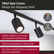 Zwarte URail Spot Lirena van aluminium met lamellenlook voor moderne LED-plafondverlichting