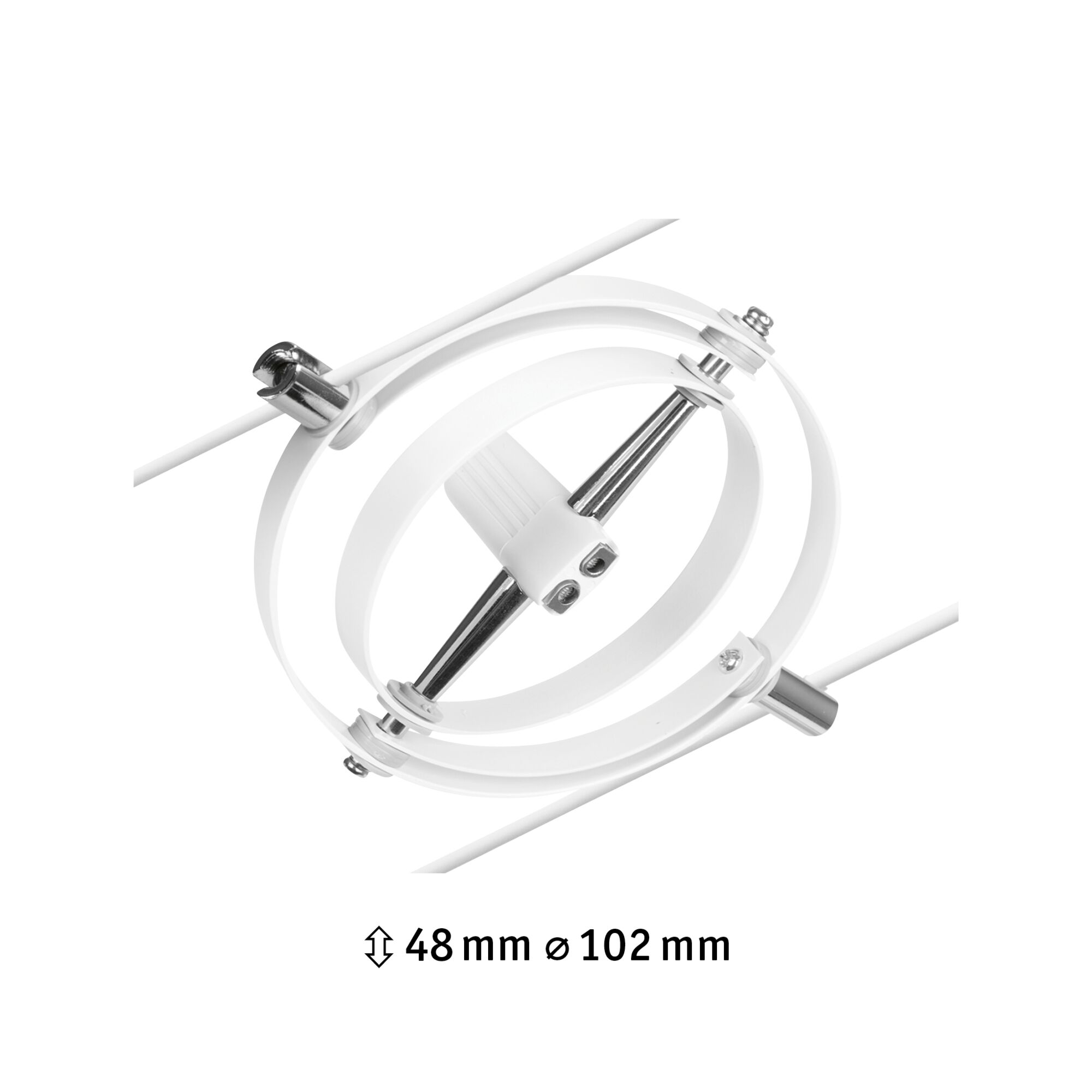 White metal ring component with chrome rods and screws, technical part detail