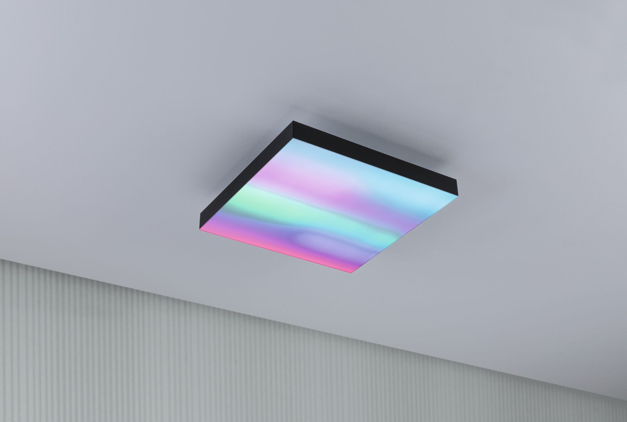 Square ceiling light with black frame and multicolor LED for modern ambient lighting in rooms