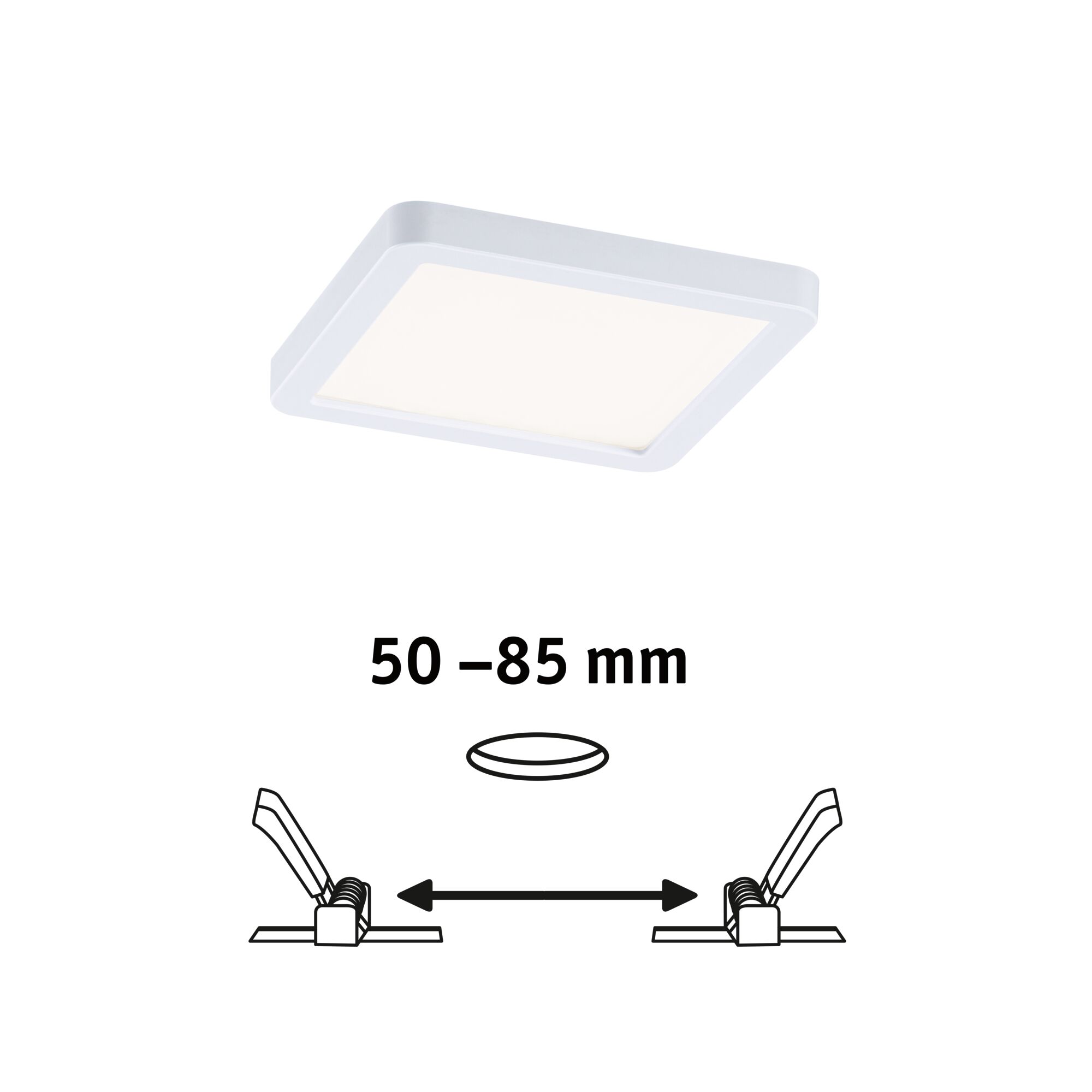 Weißes quadratisches LED-Deckenpanel mit einstellbarem Abstand von 50 bis 85 mm für moderne Raumbeleuchtung
