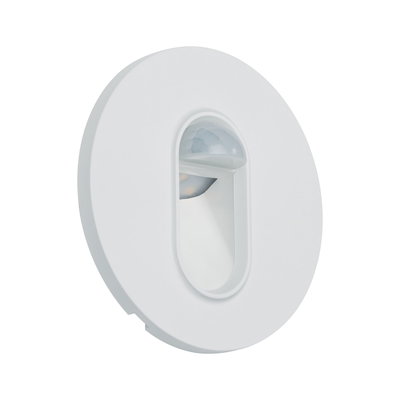 Round white LED recessed light with motion sensor made of plastic for energy-saving lighting