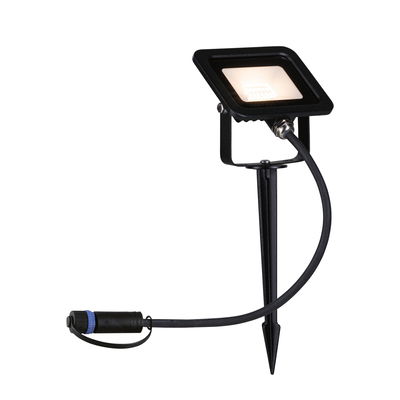 Zwarte LED-buitenstraalspot met grondpin en kabel voor tuin- en buitenverlichting.