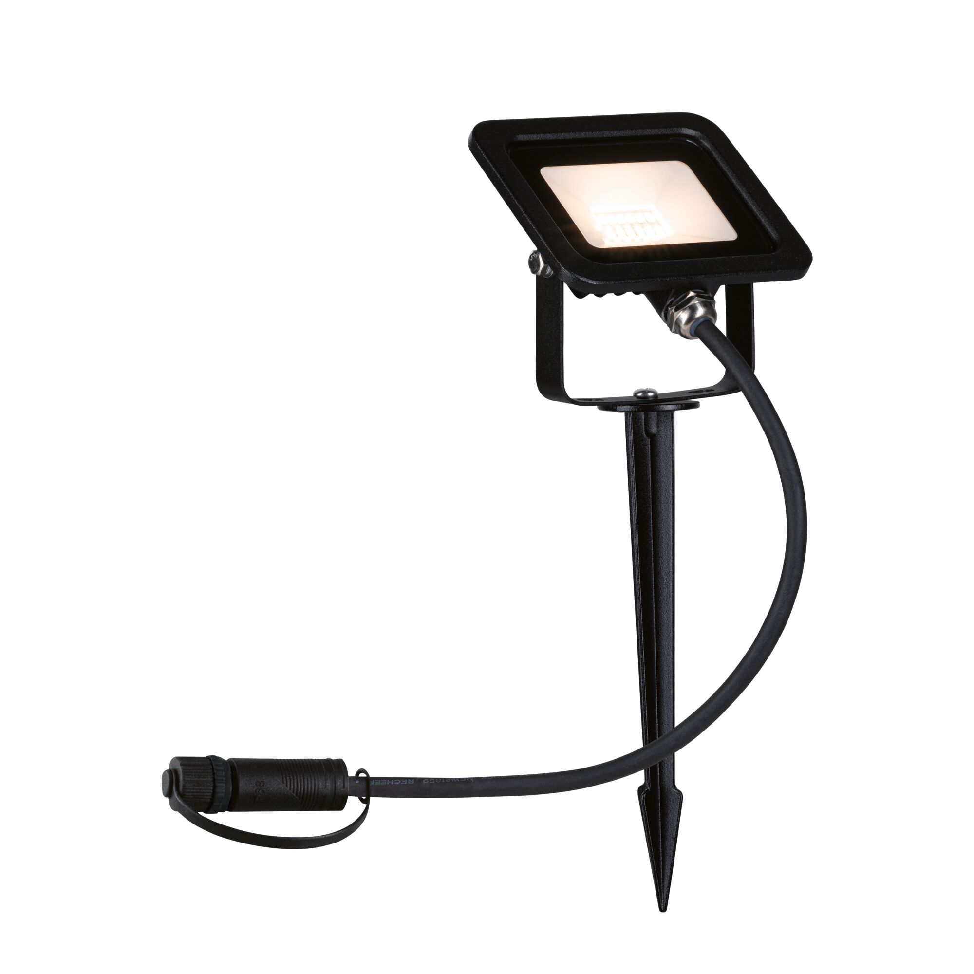 Plug & Shine LED Garden reflektor Fluter Jednoduchý spot IP65 3000K 6,8W Černá Schwarzer LED-Außenspot mit Erdspieß und Kabel für Gartenbeleuchtung und Außenbereich.