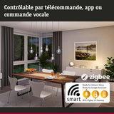 Salle à manger moderne avec suspensions LED en verre intelligentes et dimmables, contrôlables par application et commande vocale