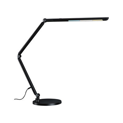 Black metal LED desk lamp with adjustable arm and dimmable light color for office and workspaces.