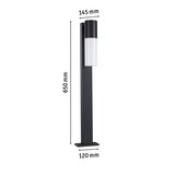 Poteau de lampe extérieur moderne en aluminium noir avec diffuseur blanc, dimensions 650x145x120 mm