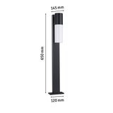 Poteau de lampe extérieur moderne en aluminium noir avec diffuseur blanc, dimensions 650x145x120 mm