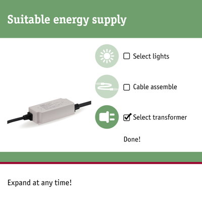 White LED transformer with black cable for energy-saving lighting and light control