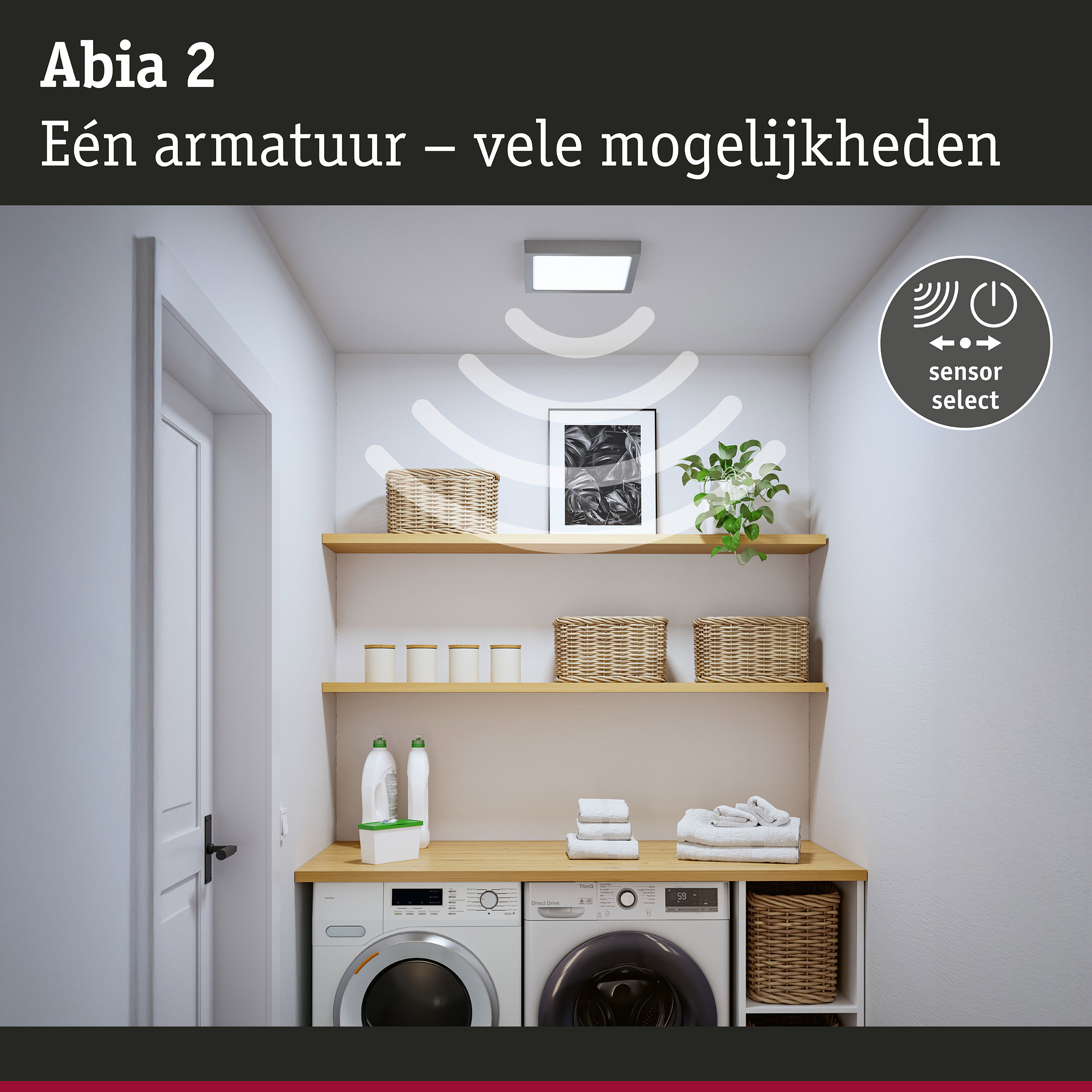 LED-paneel Abia 2 White Select Schemergestuurde bewegingsmelder (HF) hoekig 300x300mm 14W 900lm White Select Chroom mat