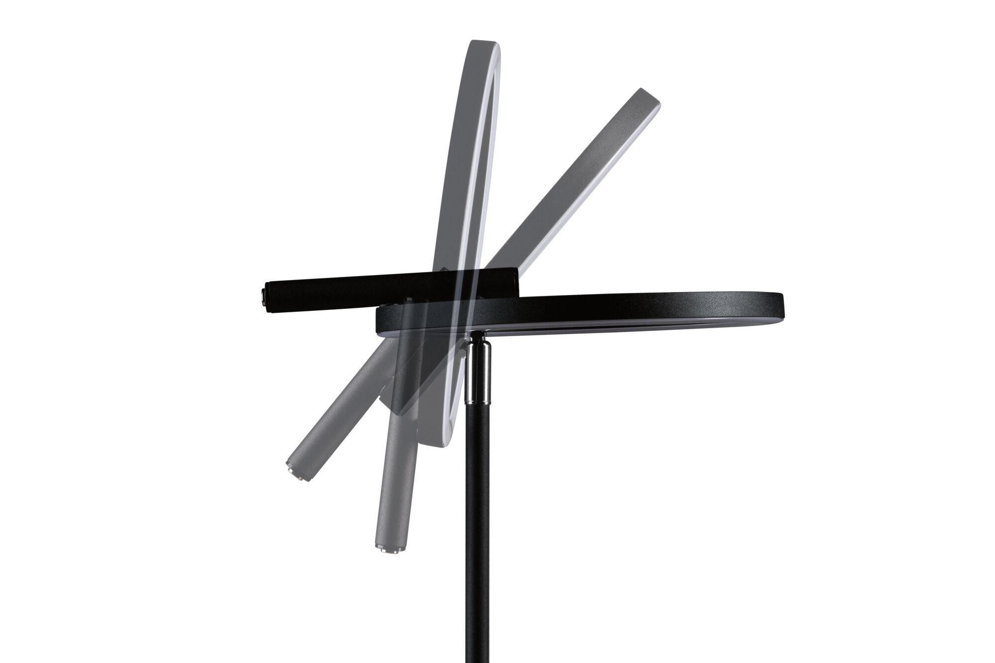 Black LED floor lamp with adjustable round metal head for modern living room lighting