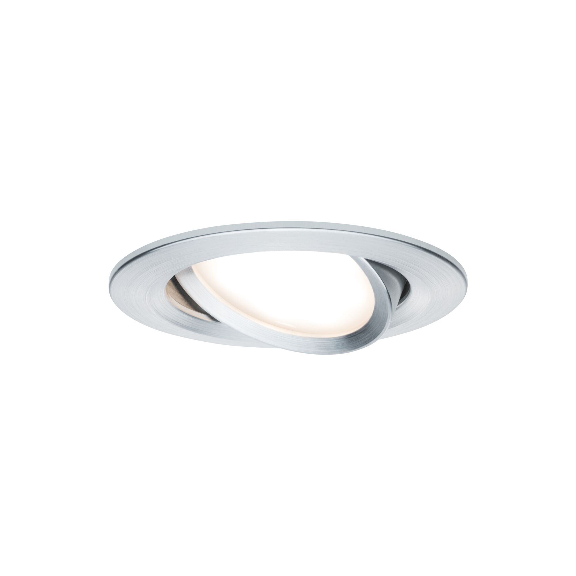 Rundstrahler aus gebürstetem Aluminium in Silber mit warmweißem LED-Licht für moderne Innenbeleuchtung