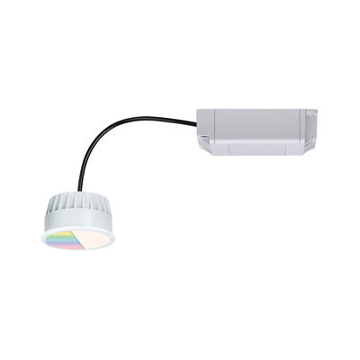 White LED recessed spotlight with black cable and driver housing, energy-efficient lighting solution