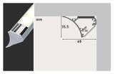 Aluminium LED-Profil mit milchigem Diffusor und technischen Maßen 49x31,5 mm für LED-Streifen.