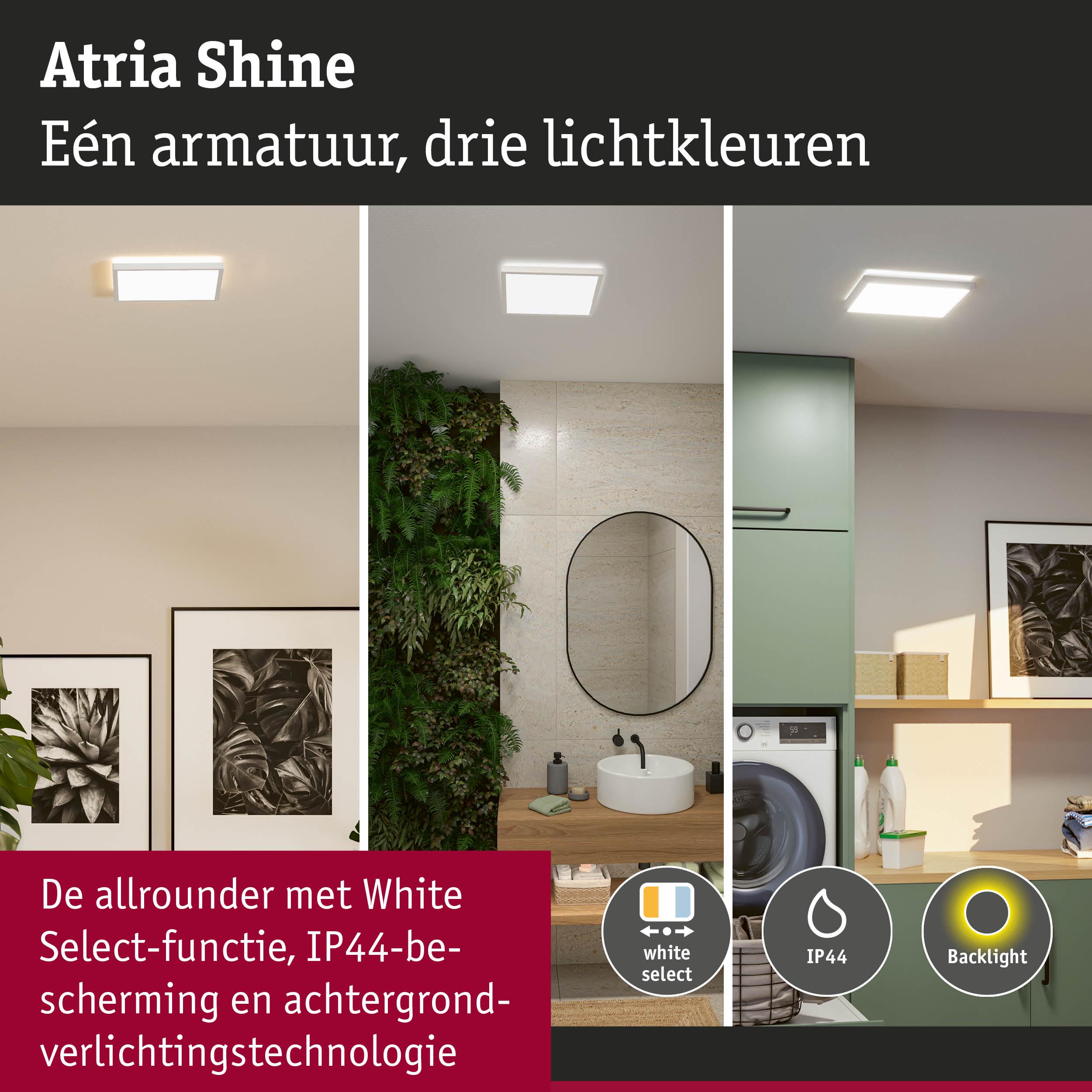 Atria Shine LED-plafondlamp met drie lichtkleuren, IP44 bescherming en achtergrondverlichtingstechnologie