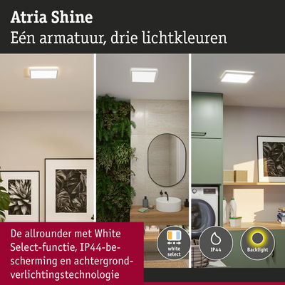 Atria Shine LED-plafondlamp met drie lichtkleuren, IP44 bescherming en achtergrondverlichtingstechnologie