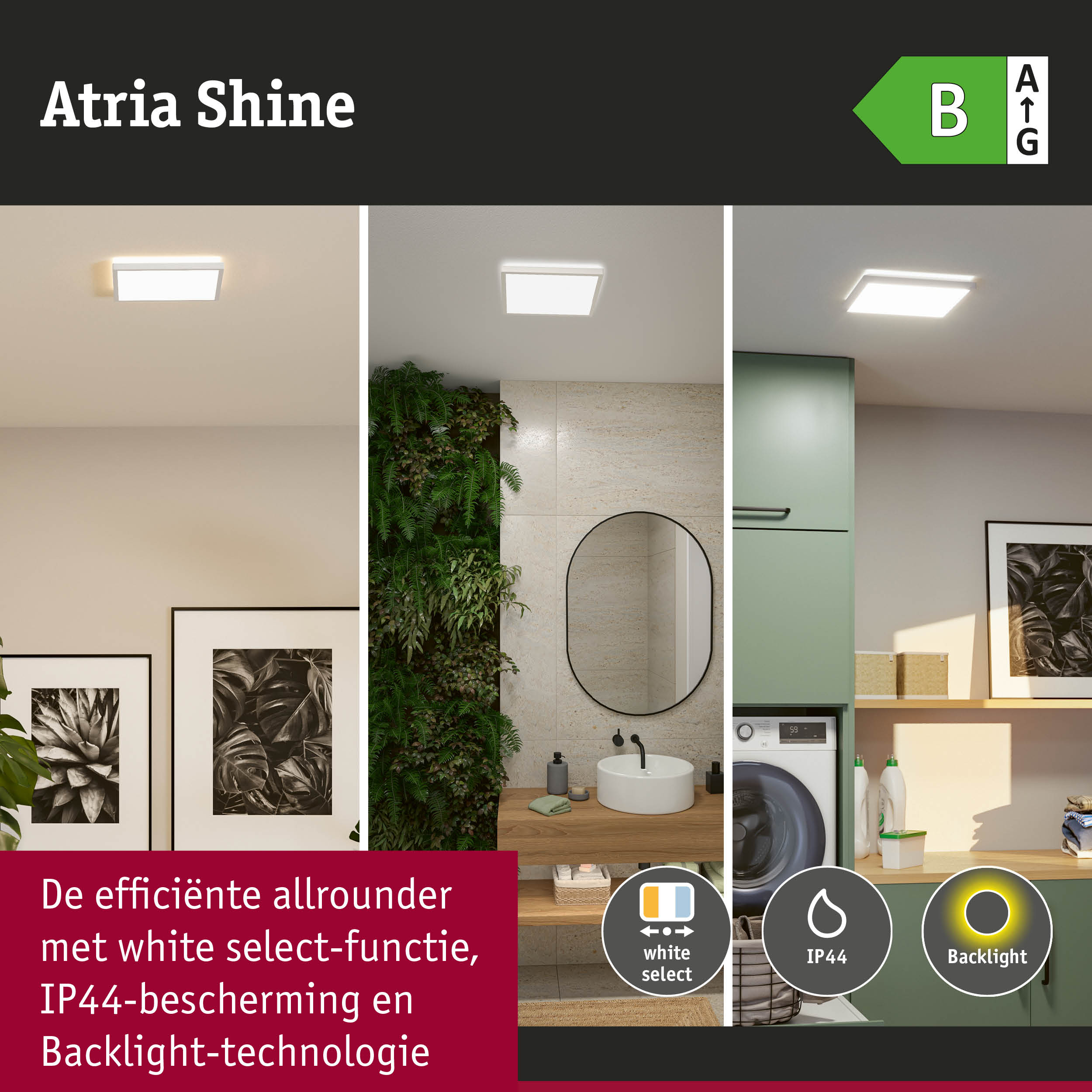 Atria Shine LED-plafondlamp met white select-functie en IP44-bescherming voor badkamer en keuken