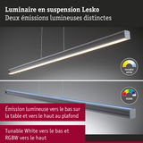 Luminaire suspendu Lesko gris avec lumière blanche réglable en bas et RGBW en haut pour éclairage polyvalent