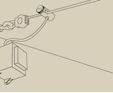 Technische tekening van beige kabelophanging met bevestigingsonderdelen voor verlichtingssystemen