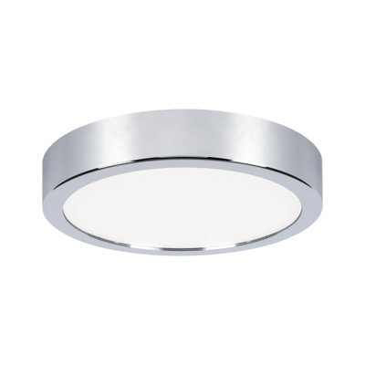 Runde LED-Deckenleuchte mit chromfarbenem Metallrahmen und weißem Diffusor für moderne Raumbeleuchtung
