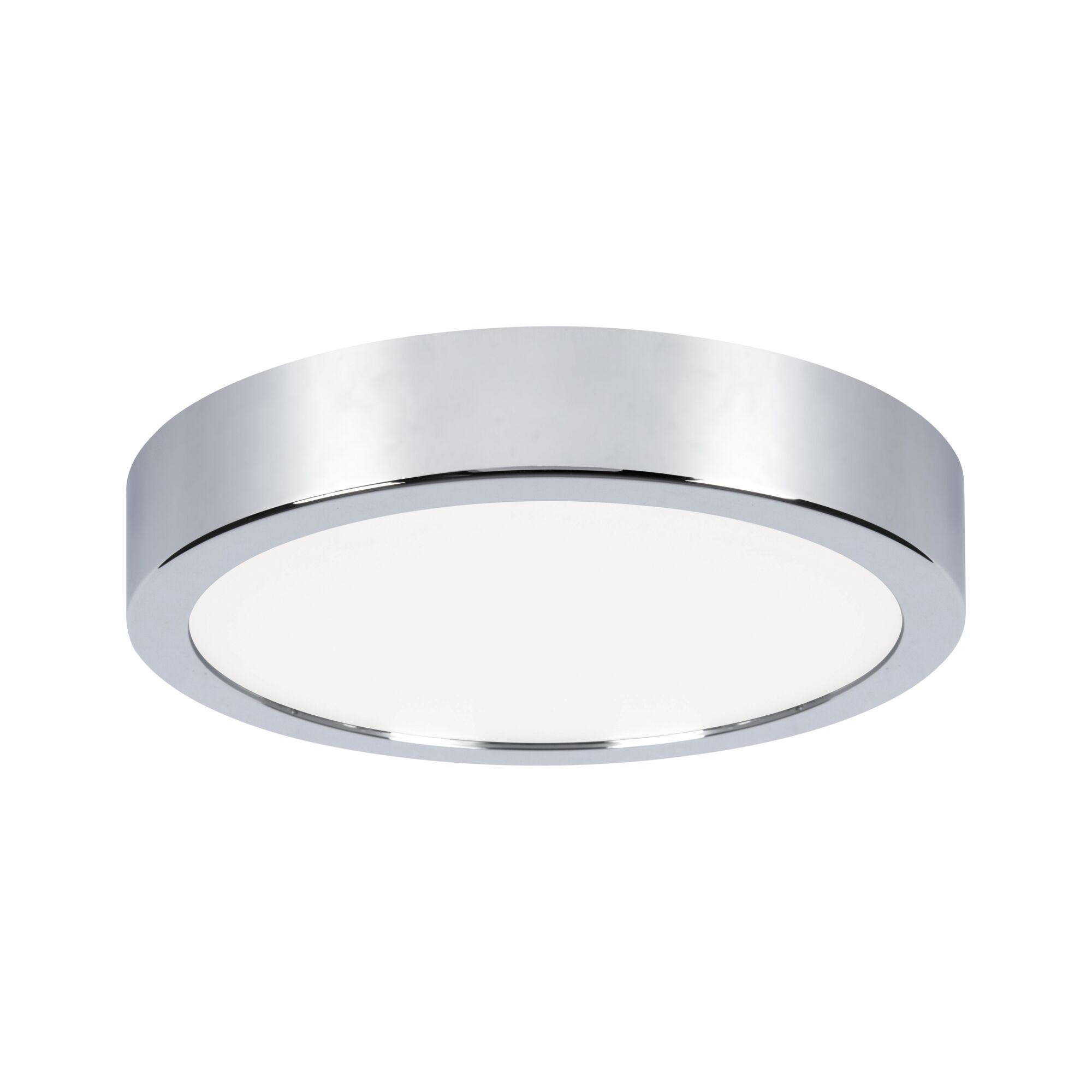 Runde Deckenleuchte aus Chrom mit weißem Diffusor für modernes LED-Licht