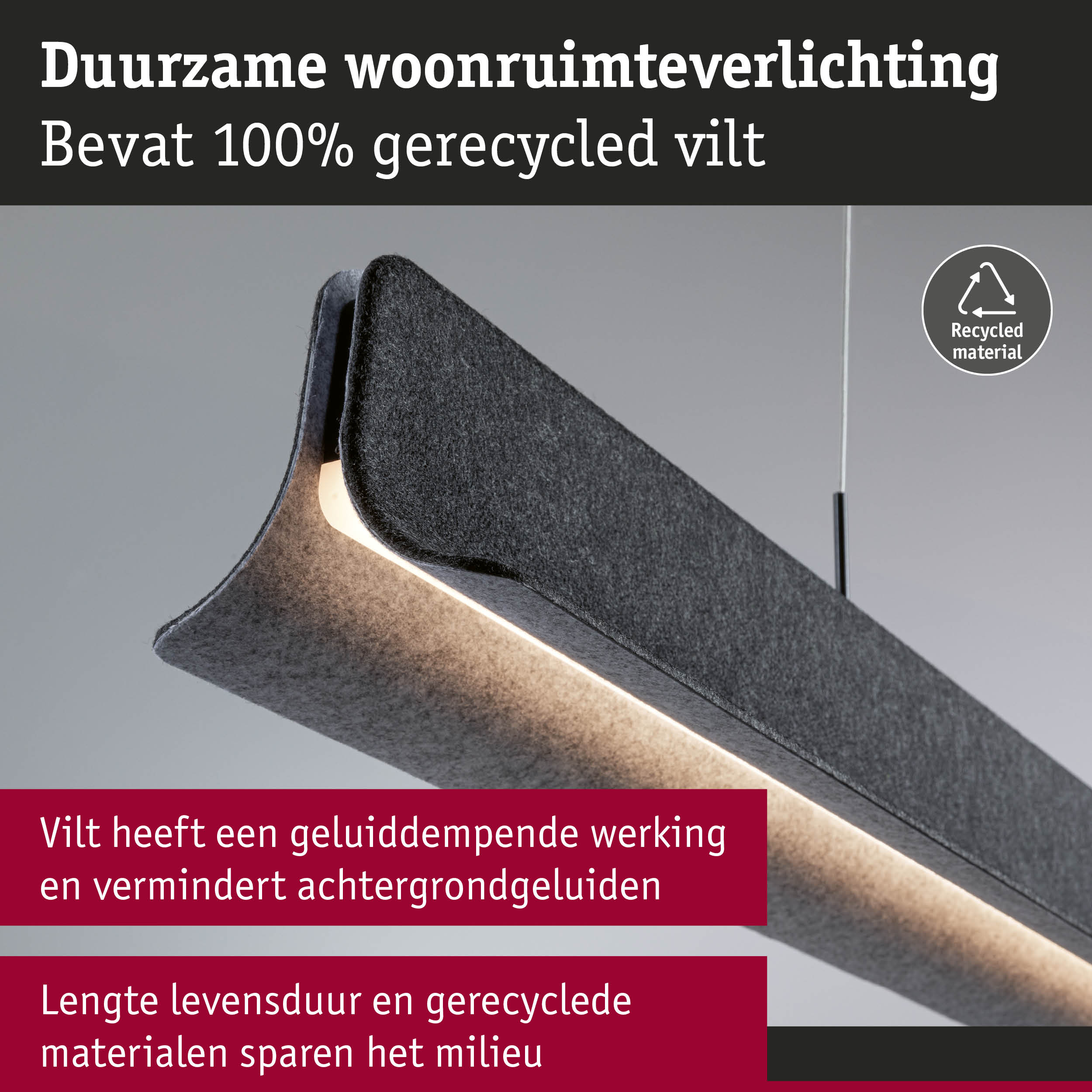 Duurzame woonruimteverlichting van 100% gerecycled grijs vilt met LED-licht