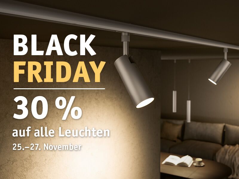 Moderne weiße Deckenstrahler in Wohnzimmer mit Black Friday Rabattaktion für Beleuchtung vom 25. bis 27. November