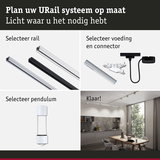 Modulair URail railsysteem met keuze uit rails, voeding en witte pendellamp voor woonverlichting