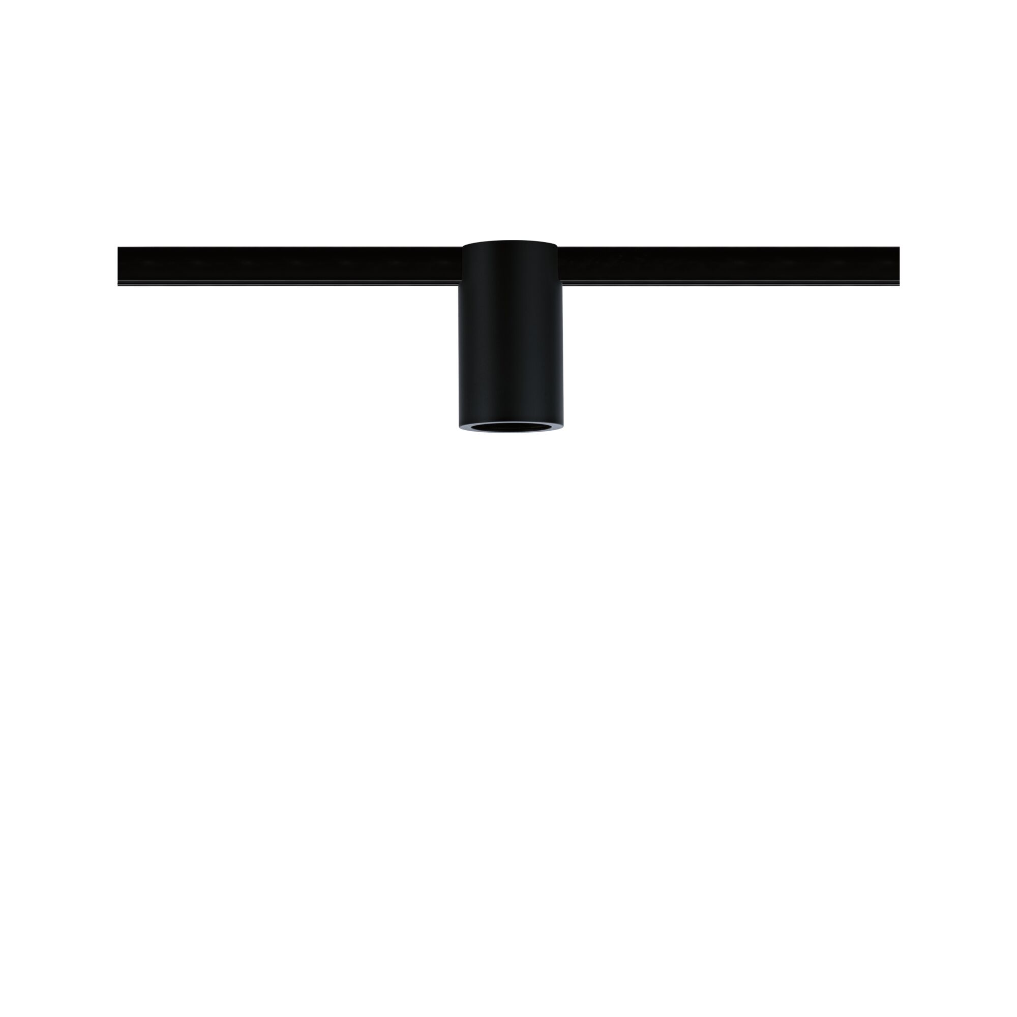 Black metal LED ceiling spotlight on track system for modern indoor lighting