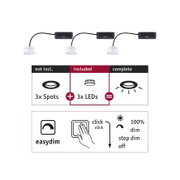 Three white LED modules with black cable and connector, including dimmer function for LED spotlights.