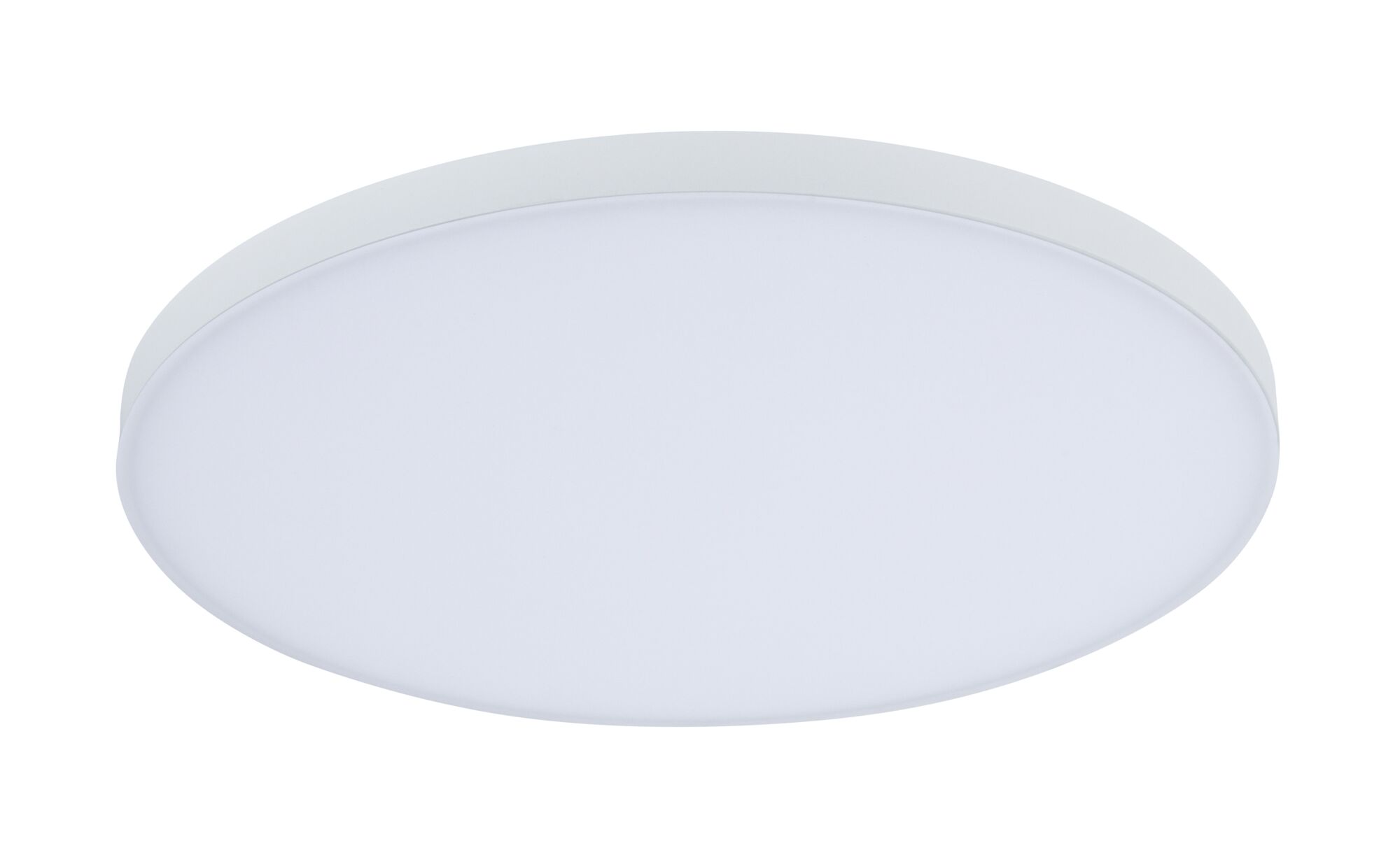Round white LED ceiling light with matte plastic frame for modern room lighting